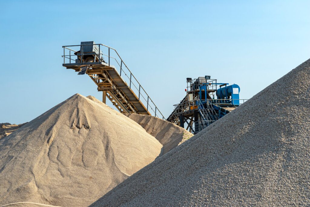 Quarry stockpiles and aggregate screening plant