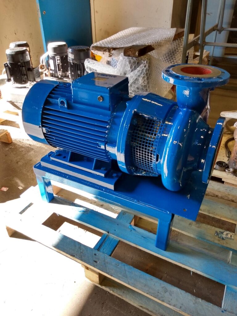 Overhauled centrifugal pump and motor assembly ready for despatch